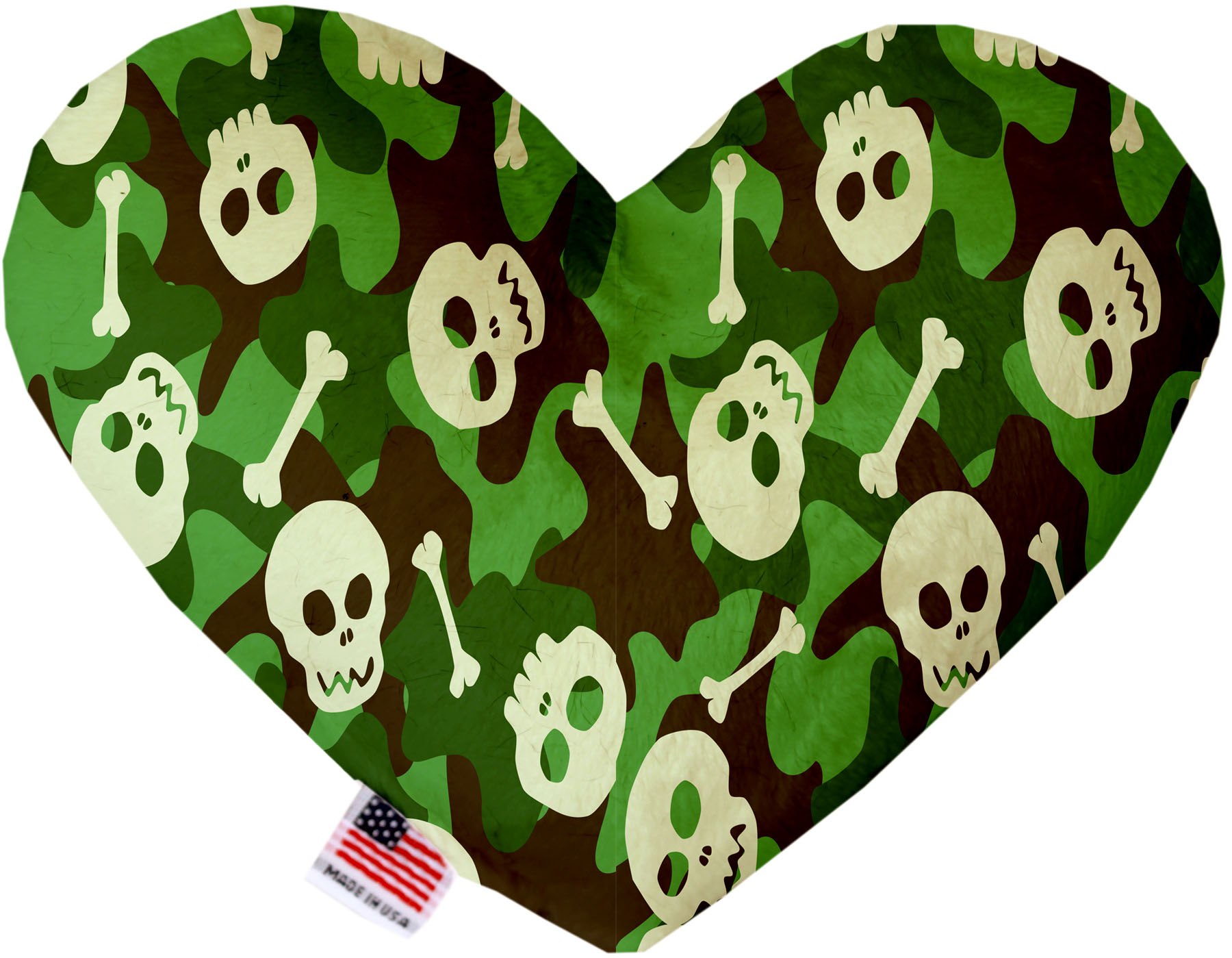 Green Camo Skulls 8 Inch Heart Dog Toy